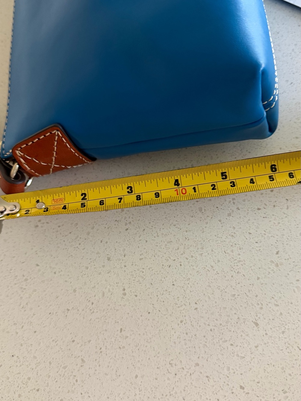 Dooney Burke Blue Leather Wristlet with Brown Trim